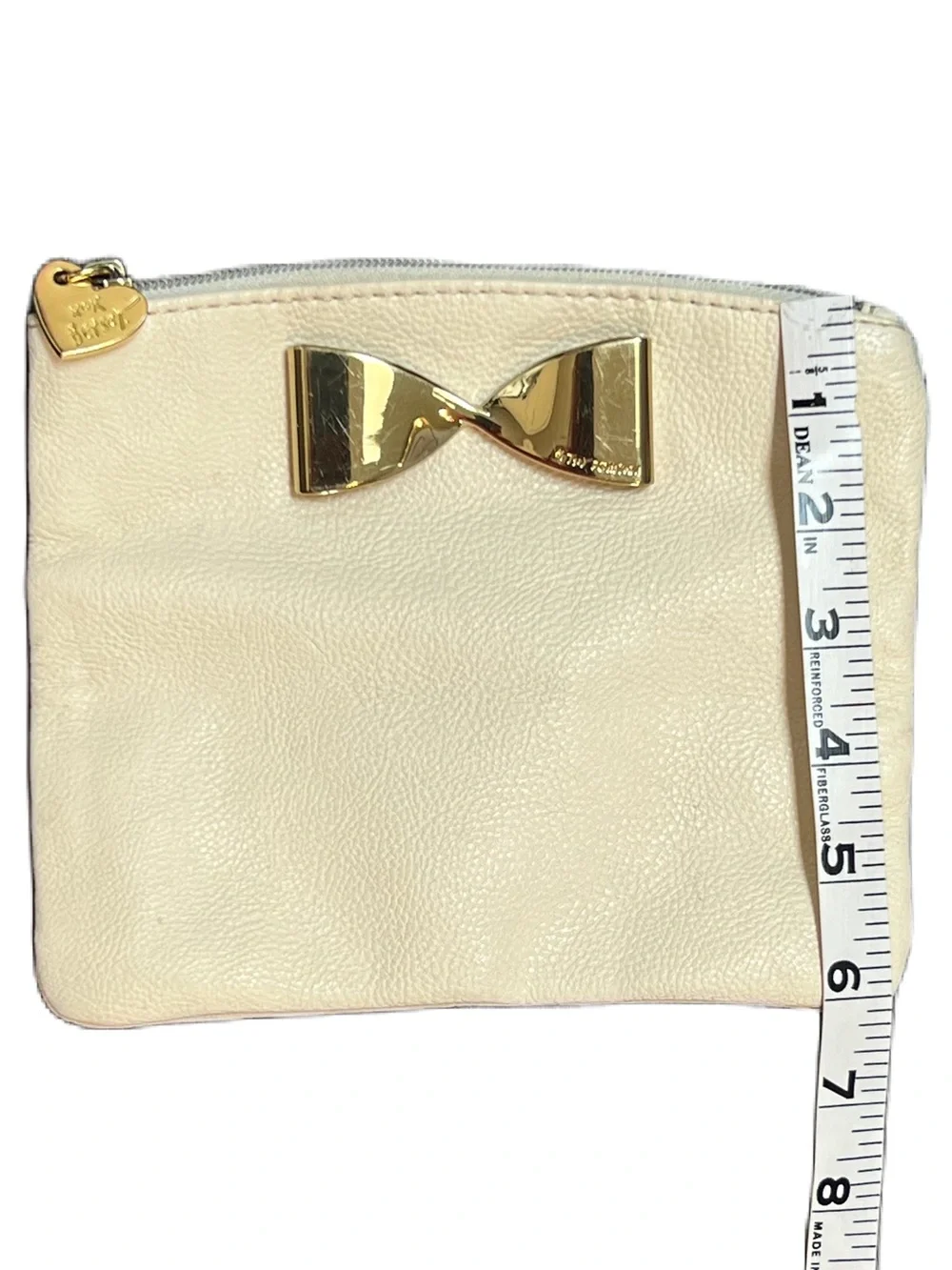 Betsey Johnson Cream Cosmetic Pouch with Gold Bow